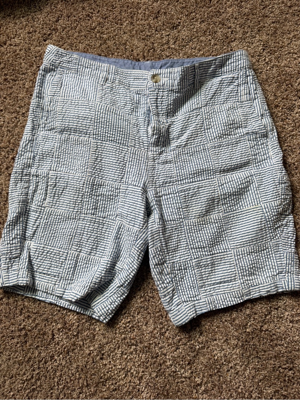 L.L. Bean Light Blue & White Seersucker Patchwork Shorts